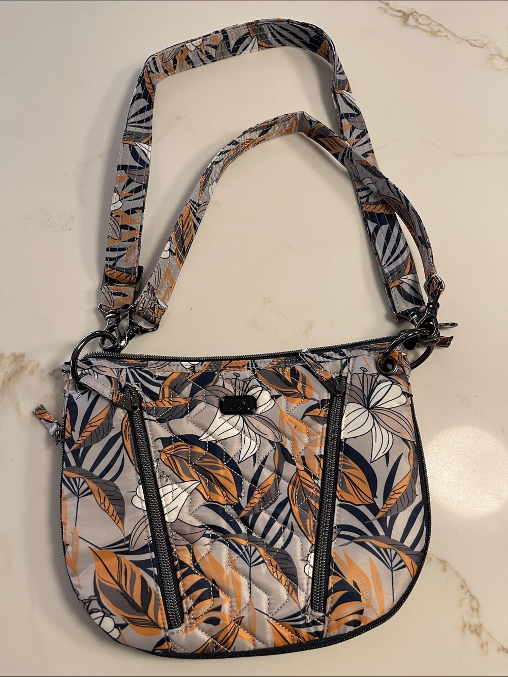 NEW Lug Quilted Floral Crossbody Bag in Navy, Orange & White by